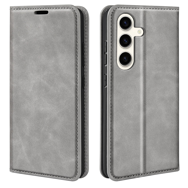 For Samsung Galaxy S24+ 5G Retro-skin Magnetic Suction Leather Phone Case showcasing its stylish design and card slot functionality.